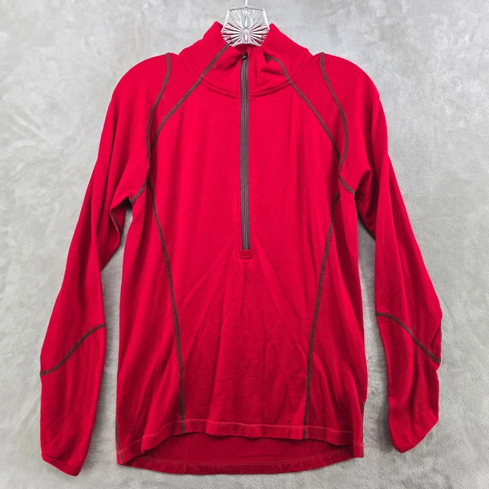 Smartwool 1/4 Zip Pullover Mens‎ M Red 100% Merino Wool Base Layer Long Sleeve